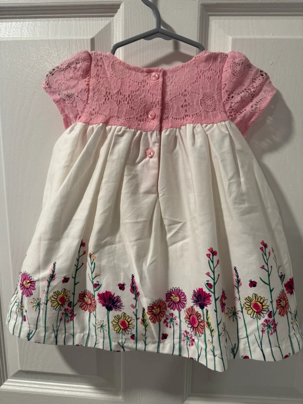 The Children's Place Pink Lace& Cream Dress with Floral Hem and Bow Accent 9/12 - Picture 3 of 4
